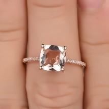 3Ct Cushion Cut CZ Morganite Wedding Engagement Ring 14K Rose Gold Plated - £109.01 GBP