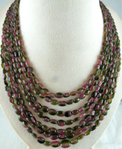 Natural Bi Colors Multi Tourmaline Beads Cabochon 582 Cts Gemstone Necklace - £1,252.99 GBP