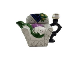 Miniature Tea Pot White Cat on Chair Sofa Lamp Ceramic Flowers Houston Harvest  - $12.80