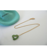 Tiffany &amp; Co Peretti 18K Gold Jade Gemstone Heart Necklace Pendant Charm... - £1,360.59 GBP