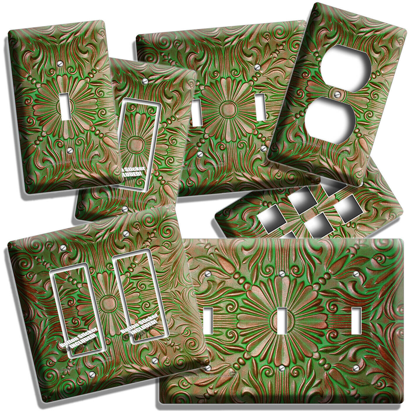 RUSTED COPPER GREEN PATINA REPOUSSE LOOK LIGHT SWITCH OUTLET WALL PLATE HD DECOR