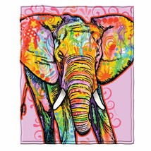 Colorful Elephant Fleece Blanket For Bed, 75&quot; X 90&quot; Queen Size Dean Russo Elepha - £42.70 GBP