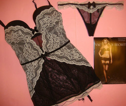 Victoria&#39;s Secret 34C,36B GARTER SLIP corset dress+S,L thong Black White lace - £133.67 GBP