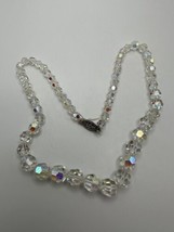 Vintage Iridescent Graduated Bead Crystal Sterling Clasp Necklace 17&quot; - £30.59 GBP