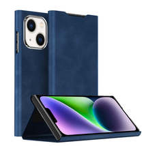 For iPhone 14 Plus Magnetic Napa Texture Leather Phone Case with Holder(Blue) - £6.31 GBP