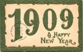 Vtg Postcard 1909 A Happy New Year Wishes Embossed Large Letter  - £8.57 GBP