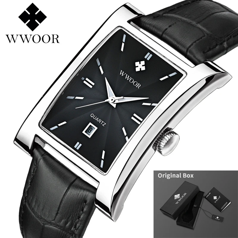 Brand Classic Fashion Mens Rectangle Watches Male Gold Brown Leather Quartz Wate - £29.60 GBP