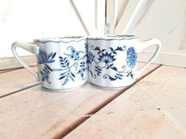 Blue Danube China Coffee Mugs 3.25&quot;T Blue Onion Japan 2pc Set Holds 10 O... - $17.81