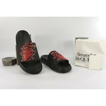Alexander McQueen Mens Lust Red Black Heart Logo Leather Pool Slides 43 10 NIB - £254.58 GBP