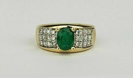 1.80Ct Oval Cut Emerald &amp; Diamond Wedding Engagement Ring 14K Yellow Gold Finish - £87.31 GBP
