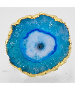 Beautiful Blue Solar Quartz Ring Size 7, 925 Silver, 14 K Gold - $36.47 CAD