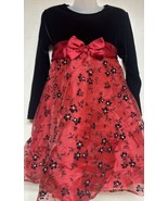 Girls Sz 6x BLUEBERI BOULEVARD Red/Black Velvet  Floral holiday  Dress - £12.89 GBP