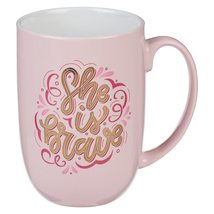 With Love Inspirational Coffee Mug for Women, She Is Brave Pink w/Gold L... - £8.55 GBP