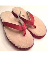 UGG Sandals Mens 17 Red Leather Fur Lined Soft Sheepskin Classic Flip Fl... - £42.13 GBP