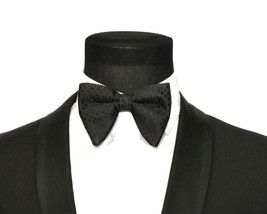 Mens FERUCCI  Oversized Bow Tie - Black Silk  Bowtie with Black Polka Do... - £39.95 GBP