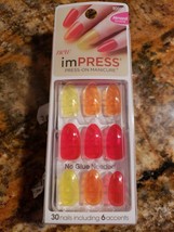 NEW Kiss Nails Impress Press On Manicure Almond Gel Red Orange Yellow Jelly - £8.44 GBP