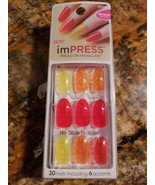 NEW Kiss Nails Impress Press On Manicure Almond Gel Red Orange Yellow Jelly - £8.16 GBP
