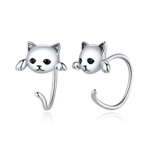 BISAER Earrings 925 Silver  Earrings Cute Cat Koala Dog Panda Animal Fit Stud Fo - £16.84 GBP