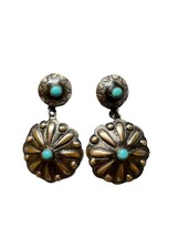 Gabrielle Yazzie Navajo Turquoise And Sterling Silver Dangle Concho Earrings - £123.90 GBP