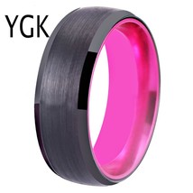 Rings For Women 8MM Wedding Band Black Tungsten with Pink Aluminum Ring Tungsten - £29.16 GBP