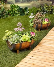 2 Pack Half Barrel Planters Flowers Pots w/ Drainage Holes Faux Wood Por... - $916.91 MXN