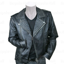 New Men&#39;s Black Studded Punk Rock Brando Cowhide Motorbike Leather Jacket-159 - £203.38 GBP