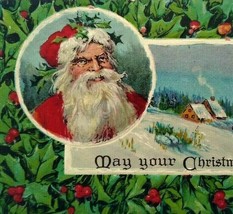 Santa Claus Happy Holly Christmas Postcard Embossed Arthur Horwitz 1910 Vintage - £14.86 GBP