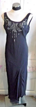 Coast black silk bias cowl evening long dress gown silver embroidery bead sequin - $37.92