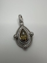 Judith Ripka Sterling Silver Yellow Tear Drop Sparkling Necklace Pendant 4.7cm - $118.80