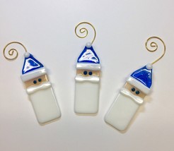 Blue Hat Santa Fused Glass Ornaments Set of 3 - £21.53 GBP