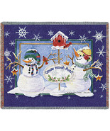 72x54 SNOW MUCH FUN Snowman Winter Christmas Holiday Tapestry Throw Blan... - $86.06 CAD