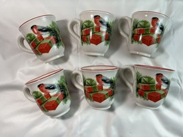 Sets/6 Ceramica Cuore Christmas Mug Red Breasted Bird &amp; Presents Made in Italy - $48.50