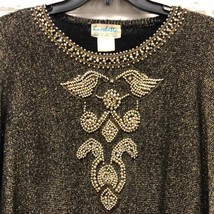 Vintage Kroshetta Gold beaded wool foil sweater made in Hong Kong size 3... - $53.86