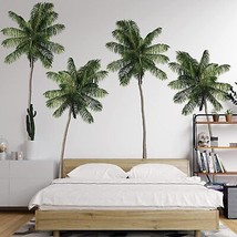 Tropical Plants Green Leaves Wall Decals Palm Tree Plant Wall Stickers Removable - £24.96 GBP