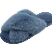 Ladies Fluffy Slippers, Criss Cross Fuzzy Open Toe, Furry Slides Shoes - £15.92 GBP