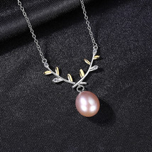 S925 Silver Pearl Pendant Necklace Female Style Niche Design Sense Leaf Pendant  - £22.18 GBP