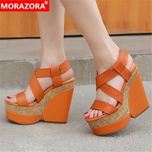 MORAZORA 2021 newest high heel wees platform sandals women genuine leather shoes - £86.95 GBP