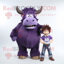 Purple Yak mascot costume character dressed with a Mom Jeans and Belts - £1,008.11 GBP