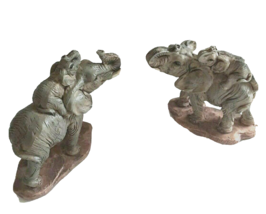Elephant Figurines Trunk Up Stand Figurine Mom Baby going for a ride 3&quot; set of 2 - £9.53 GBP