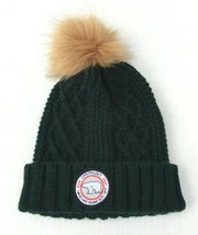 Green Black Knit W/ Camel Faux Fur Pom Winter Ski Beanie Hat Stretchy #J - £9.73 GBP