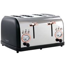 MegaChef 4 Slice Wide Slot Toaster w Variable Browning in Black &amp; Rose Gold - £58.54 GBP