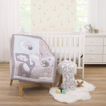 Parent&#39;s Choice Celestial 3 Piece Crib Bedding Set, Grey, Elephant, Sloth, Comfo - £41.31 GBP
