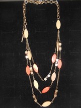 Kenneth Cole Gold Pink Coral Shell Beaded Triple Layer Necklace  - $8.60