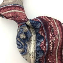 Croft Barrow Art Deco Striped Beige Peach/RED Blue Silk Necktie Euc Ties I6-155 - £12.45 GBP