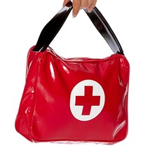 Costume First Aid Bag Vinyl Cross Zipper Closure Wide Strap Red White 99... - $17.81