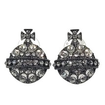 Joan Rivers Domed Cross Pave Rhinestone Black Pierced Earrings Vintage  - £36.60 GBP
