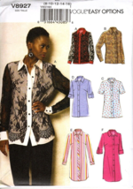 Vogue V8927 Misses 8 to 16 Shirt, Top, Blouse, Tunic Uncut Sewing Patter... - $18.47