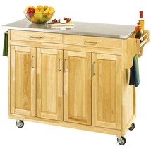 Stainless Steel Top Wooden Kitchen Cart Island with Casters - $861.49