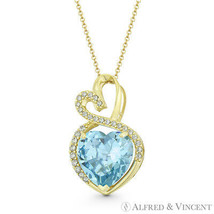 Double-Heart Simulated Blue Topaz Cubic Zirconia Crystal Pendant 14k Yellow Gold - £132.12 GBP+