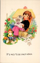 Artist Mabel Lucie Attwell Child Lawn Chair Gnome Puppy in Garden Postcard W8 - £15.81 GBP